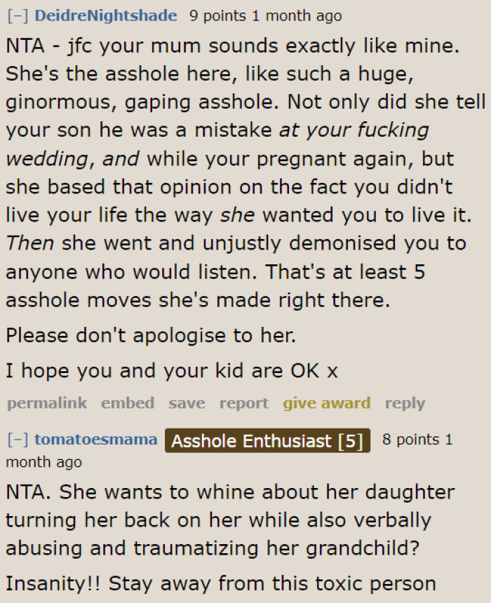 The OP doesn't need a toxic mother in her life.