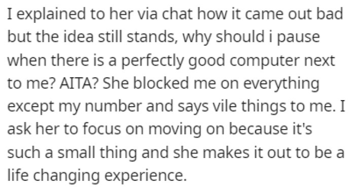 She blocked OP on everything except his number