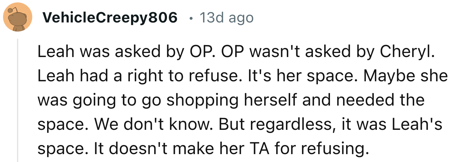 Maybe Leah Needed the Fridge Space as Well