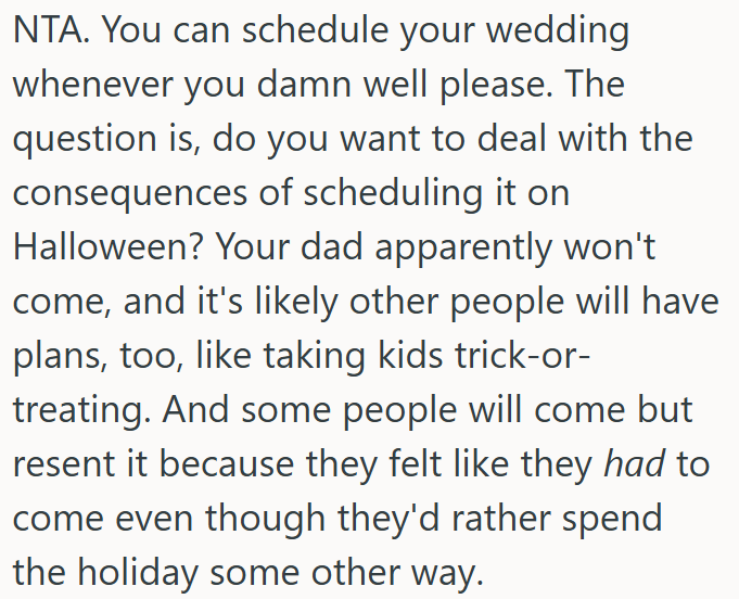 OP can choose her wedding date but needs to be ready for who might not show up.