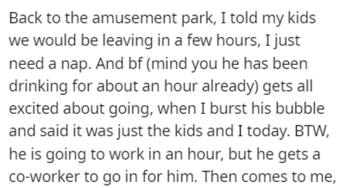 The day of the trip to the amusement park, the boyfriend got excited about going with them