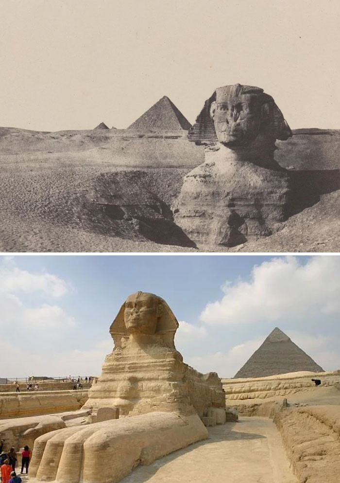 Then & Now: Great Sphinx Of Giza In December 1849, 75 Years Before The Imposing
