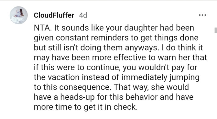 This Redditor is advising the OP on how she should have presented the consequences to her daughter.