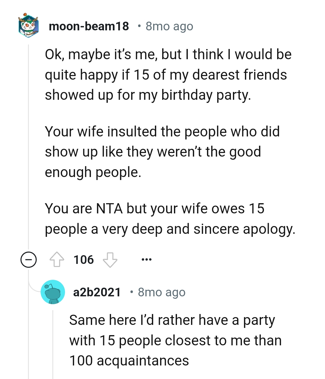 OP's wife insulted those who did show up