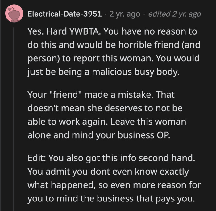 OP should also stop calling this person her 