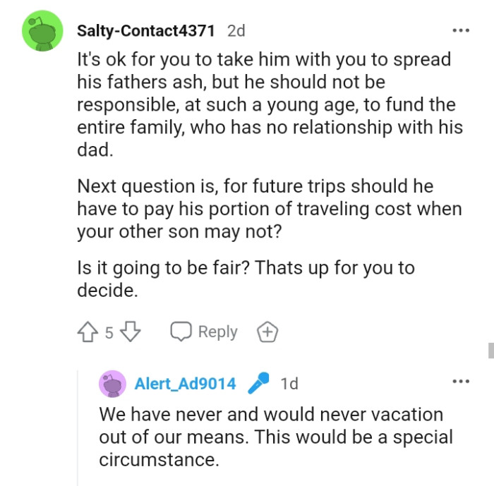 It's fine to take him to spread his father's ashes