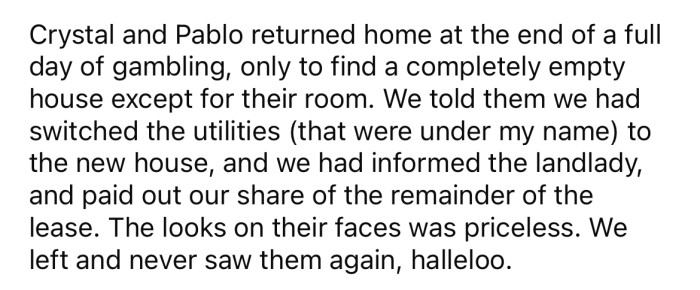 The OP and Ben promptly left and never saw Crystal and Pablo again.