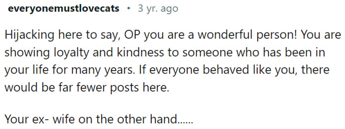 OP is showing gratitude to someone who has helped him a lot, while his daughter (whom he also helped) is ignoring him.