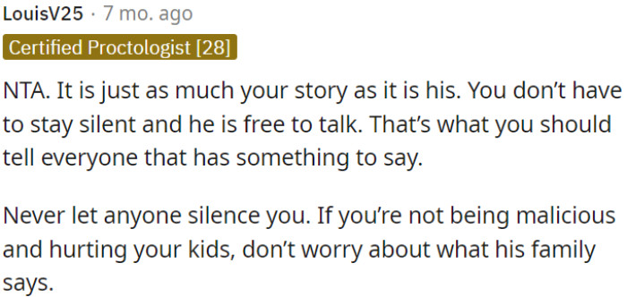 Ако ОП није штетан за њену децу, она би требало да занемари речи његове породице.