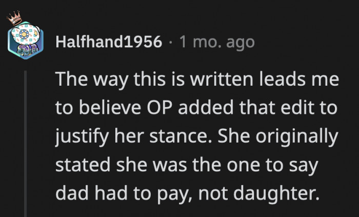 That additional detail that her daughter told her she wanted to be compensated was sketchy to some commenters