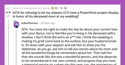 Woman Refuses To Let Her Stepson Have A PowerPoint Presentation Of His Deceased Mom During Her Wedding