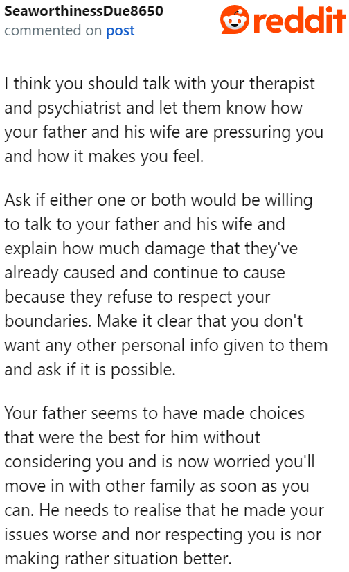 Maybe the shrinks can help him regarding this matter. If they're against it too, the dad will probably listen.