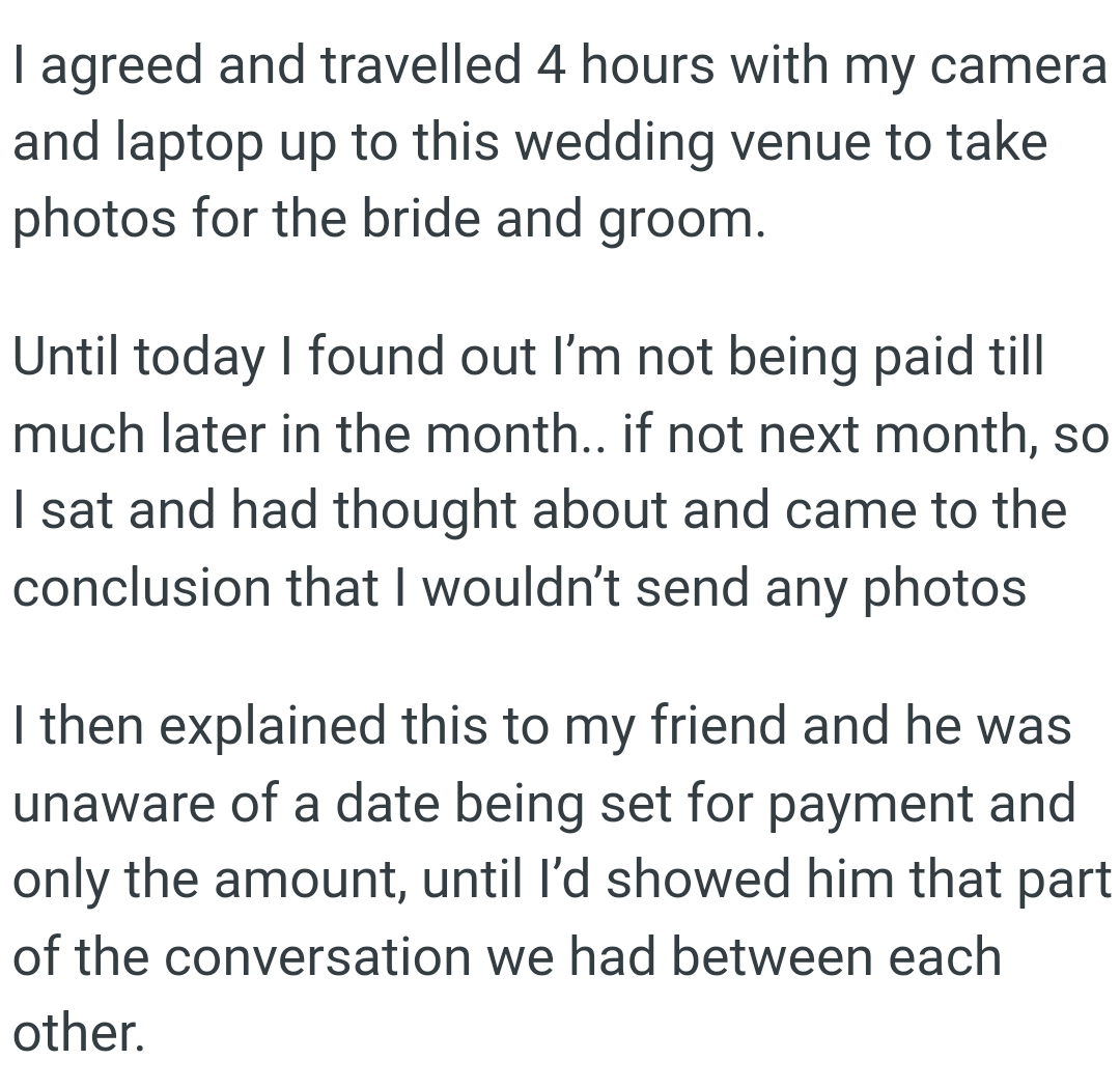 The OP thought about it and concluded that she wouldn’t send any photos