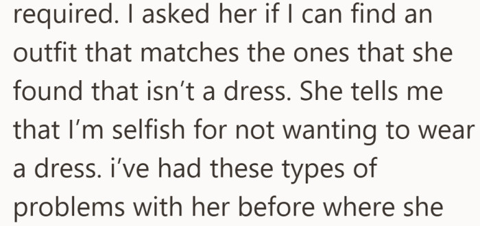 Instead of refusing the idea entirely, she asked if she could wear something that matched the theme but felt more comfortable.
