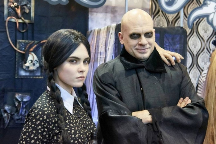 15. And finally, she is cosplaying as Wednesday Addams from The Addams Family here