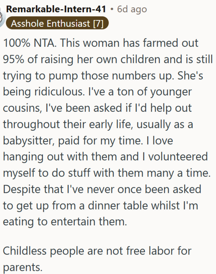 Childless people are not free labor for parents who already outsource most of the work