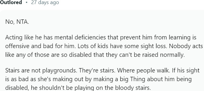 If his sight is really that bad, he shouldn't be playing on the stairs.
