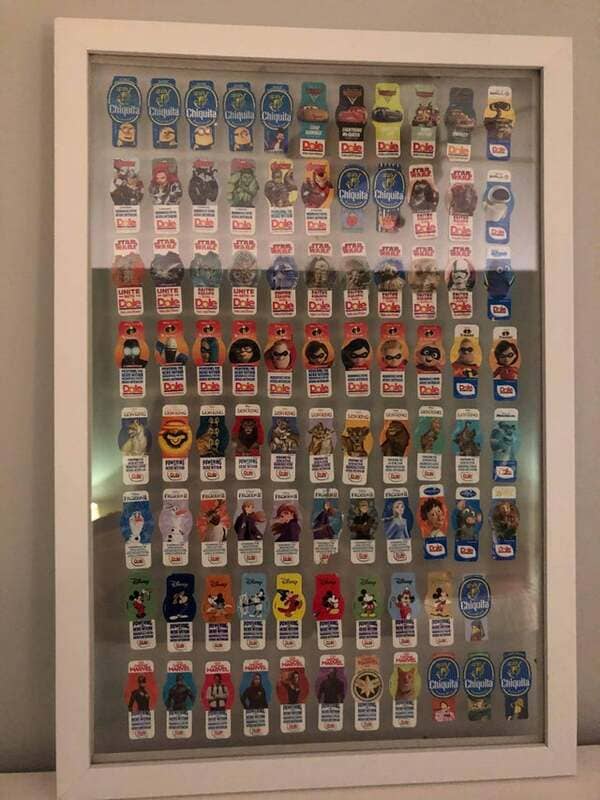 44. My sister is collecting banana stickers.