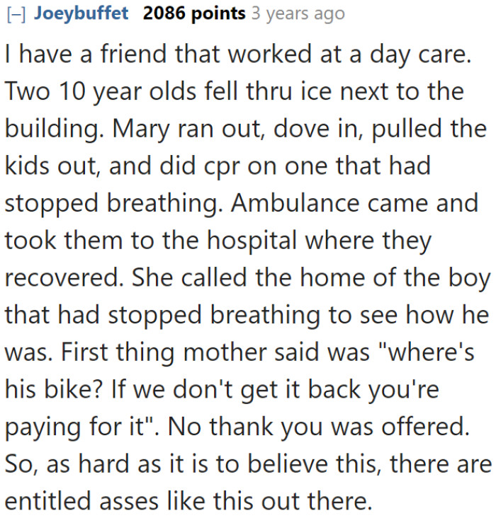 Boy saved from death. But his entitled mother didn't bother thanking his savior. She demanded his bike back instead.