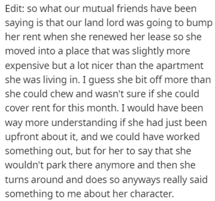 OP provided a few edits where she further explains what happened