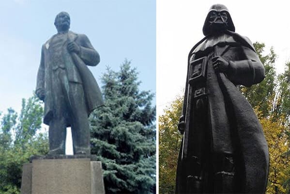 32. “After The Fall Of The Soviet Union, A City In Ukraine Was Getting Rid Of All Their Communist Statues. A Local Artist Converted The Last Remaining One Into Darth Vader”