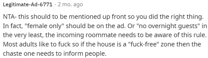 It is important to establish clear expectations and boundaries from the outset when it comes to living arrangements, especially regarding overnight guests