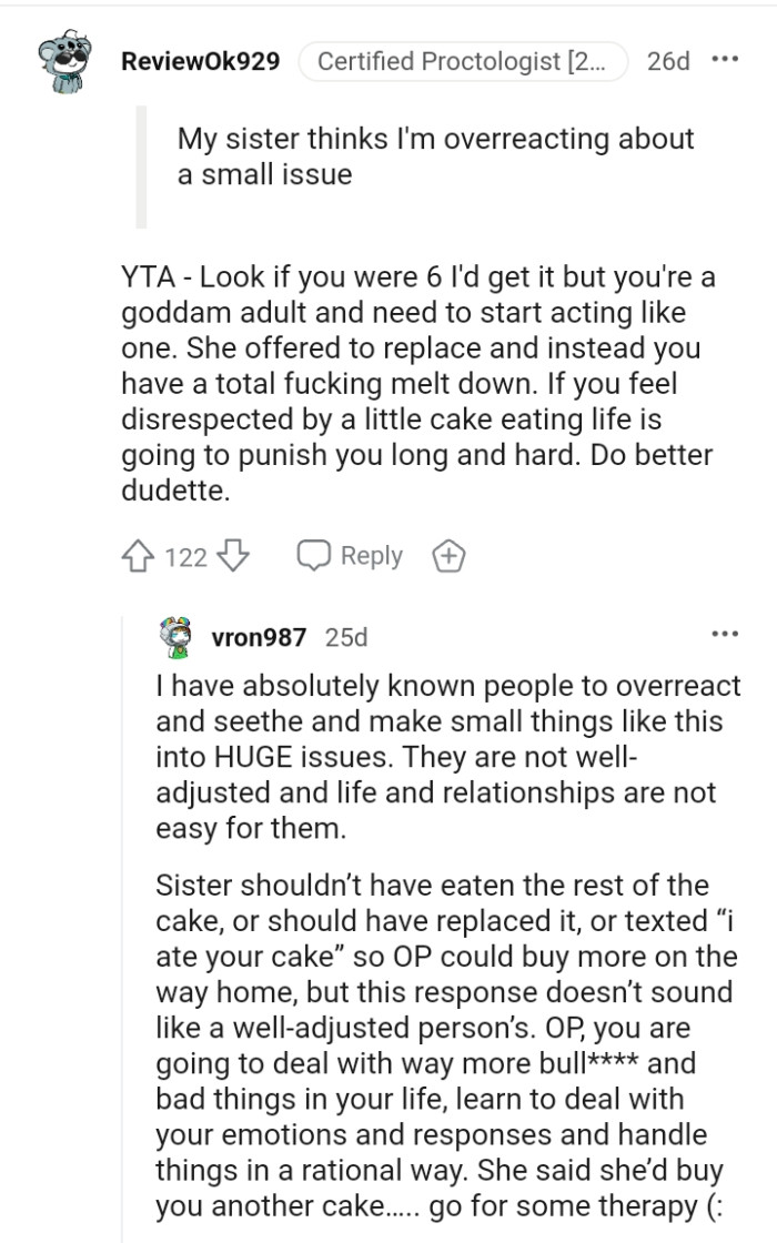 OP's sister offered to replace it, yet she's still having a total meltdown