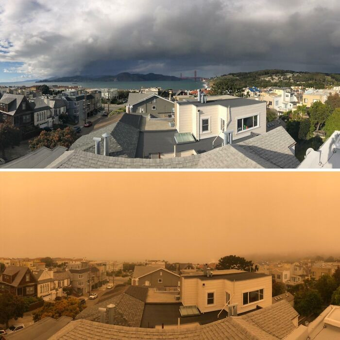 "View From My House Of California Normal vs. California With Fires"