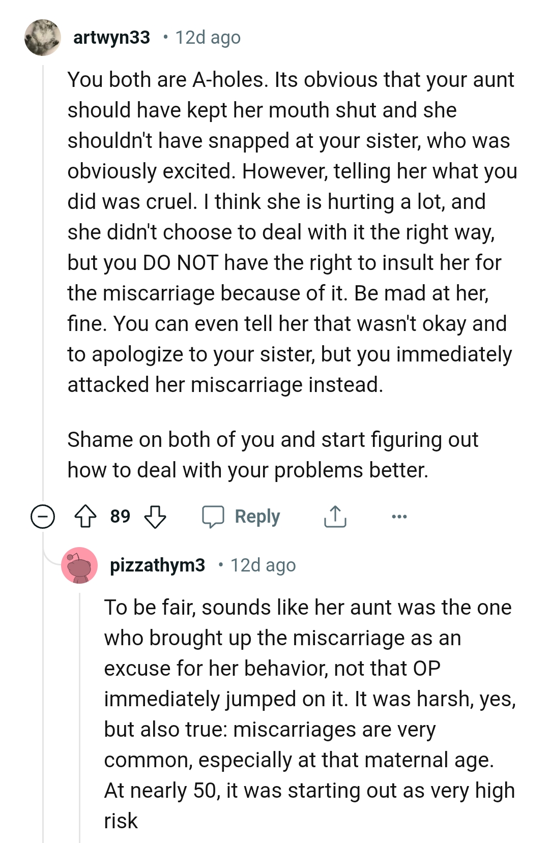 OP's aunt could have just kept her mouth shut