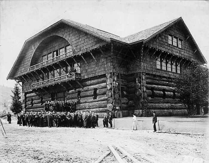 The Forestry Building, On Road Under Construction At The Lewis And Clark Exposition, Portland, Oregon. Built In 1906 And Destroyed In 1964