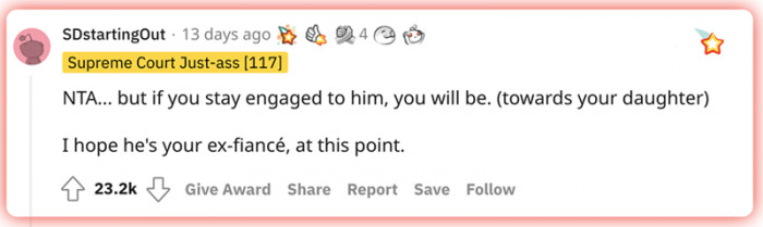 This Redditor says that the guy in question should be the OP's ex-fiancé at this point