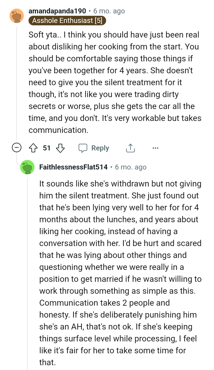 She doesn't need to give the OP the silent treatment