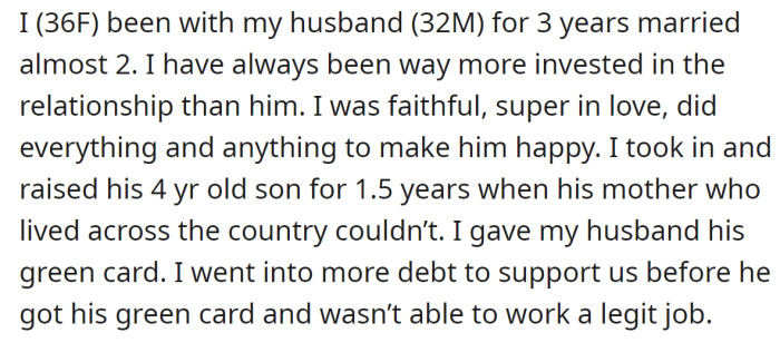 The OP Explained She Has Always Felt More Invested in the Relationship Than Her Husband: