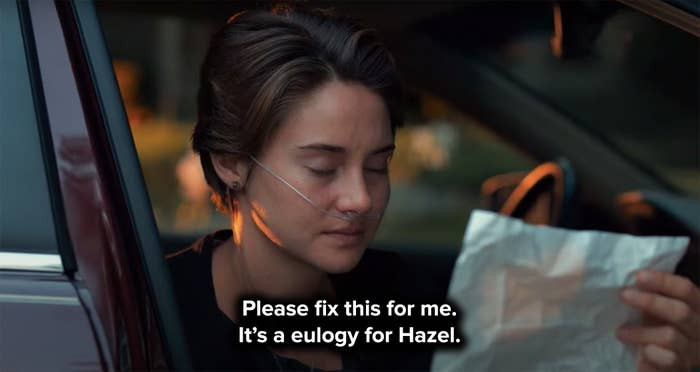 5. When Hazel Grace reads Gus' letter to Peter Van Houten after he dies in The Fault in Our Stars