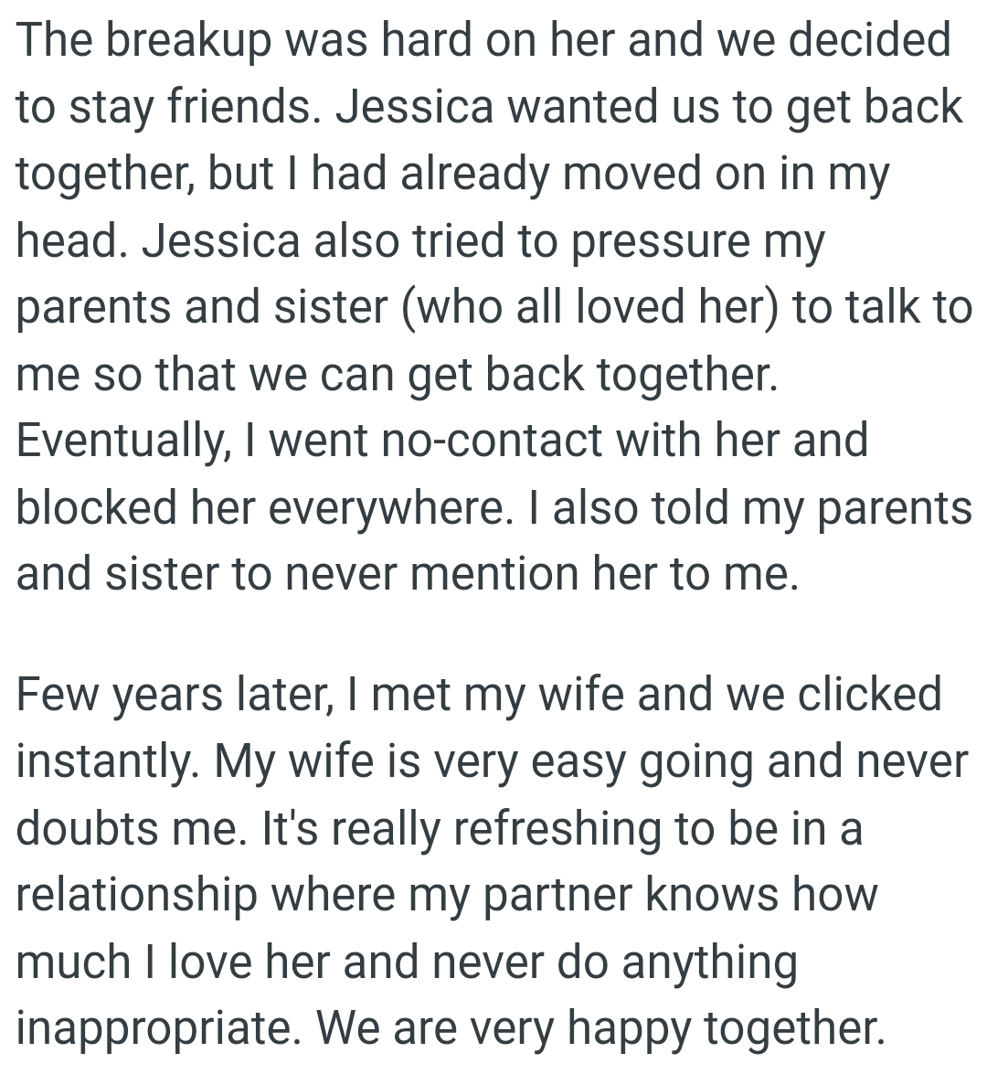 Jessica tried to pressure OP's parents and sister to talk to him