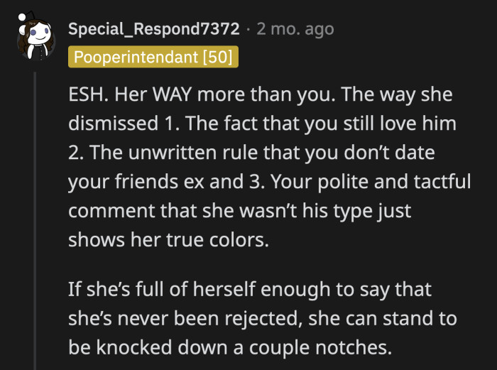 What OP said was hurtful. At best, she is a justified a**hole.