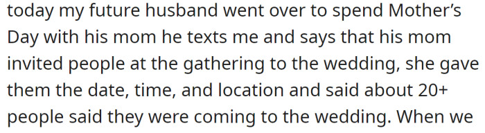 But her MIL invited more than twenty guests: