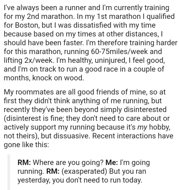 They didn't think anything of the OP running, but recently they've become beyond simply disinterested.