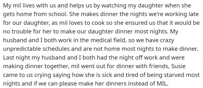 It wasn't a big deal until her mother-in-law made it seem like it: