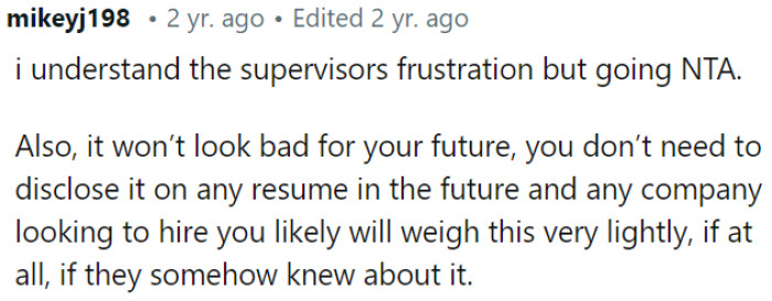 It won't negatively impact OP's future.