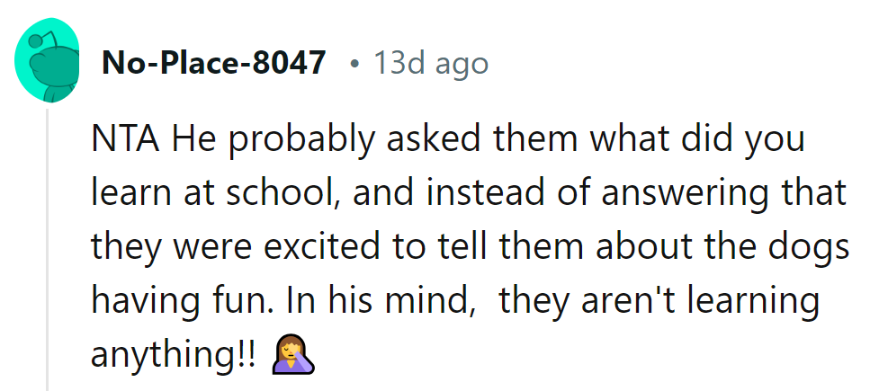 Instead of school lessons, it's 'Dog Tales' at home. Maybe he should enroll them in 'Canine Curriculum 101.'