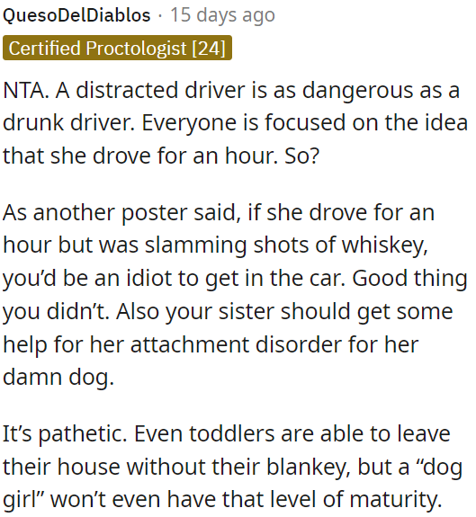 OP's sister needs help for her attachment disorder with her dog.