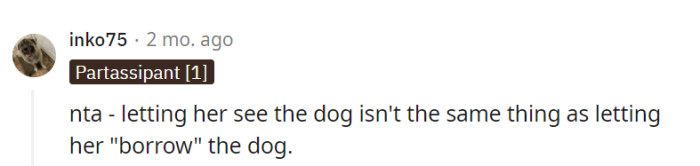 Letting her see the dog doesn't mean giving her custody.