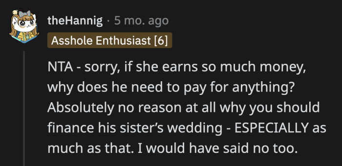 I don't think it matters how much OP's SIL earns. Her husband still has an 