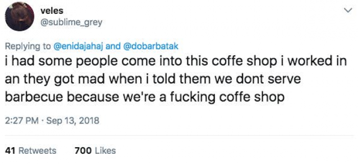 16. No barbecue in this coffee shop...