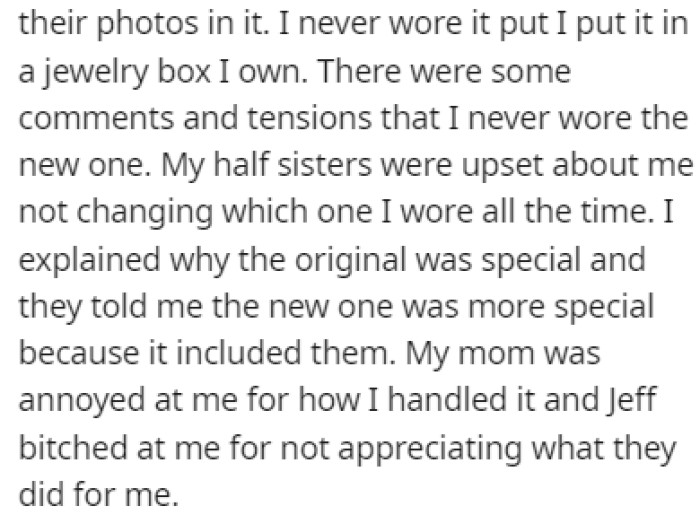 OP Would Never Wear the New Locket, Instead Choosing to Wear the One with Sentimental Value