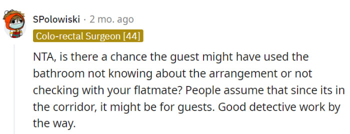 The guests might have assumed the common corridor bathroom was fair game, though.