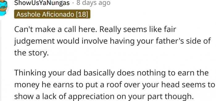 Lack of appreciation?