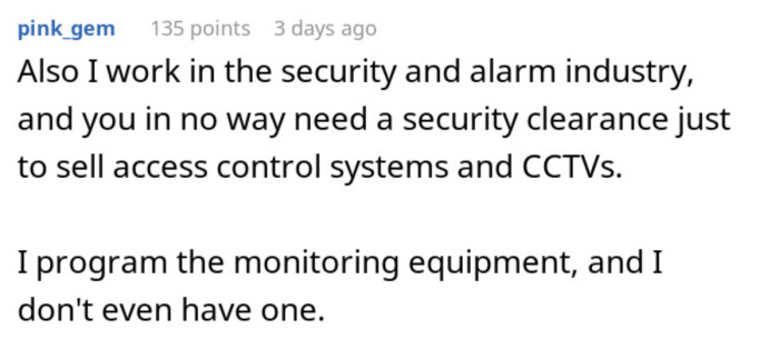 You don't need security clearance to sell CCTVs.