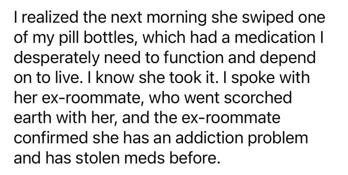 OP discovered later that her classmate has a substance abuse problem and is known for stealing.